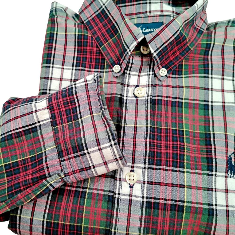 Ralph Lauren Boy's XL 20 Red Plaid Blue Pony L/S Button Down Shirt Preppy